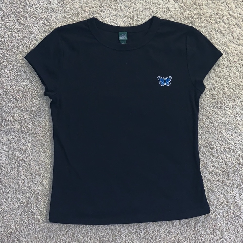 Black t-shirt with butterfly patch
